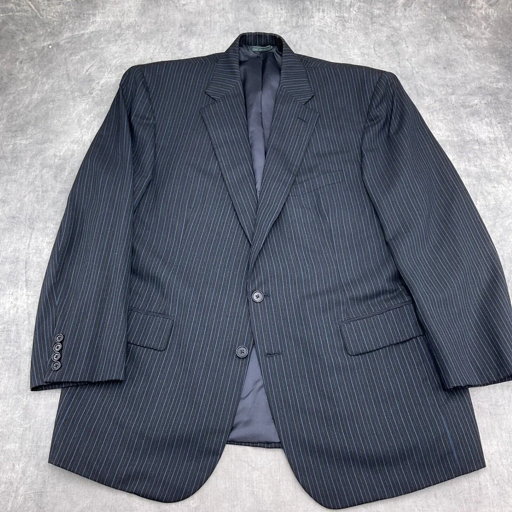 Joseph Scafidi Suit Men 44R Gray Blue Pinstripe Bespoke Classic Career Party 2pc
